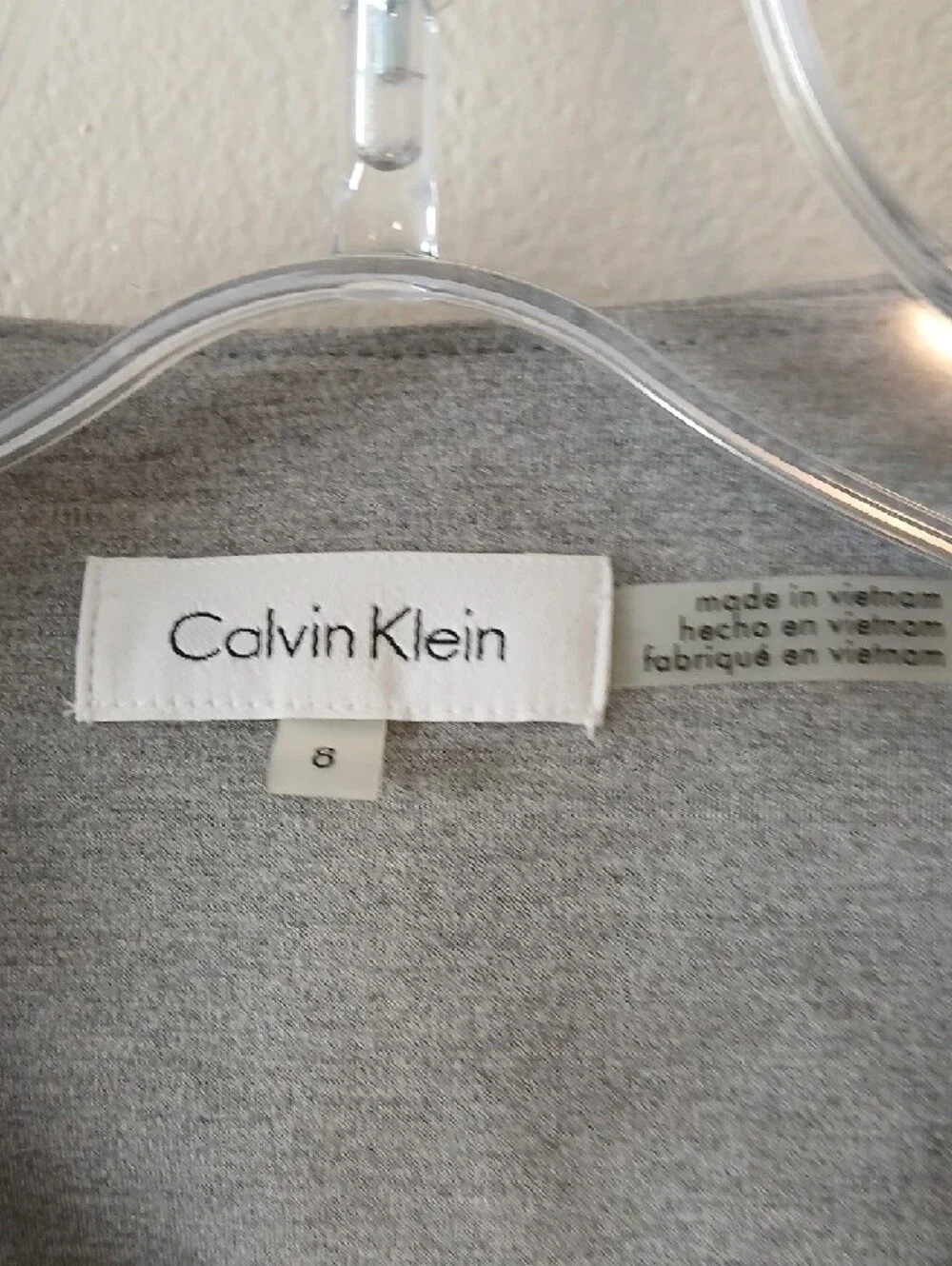 Calvin Klein Light Gray Patchwork Collarless Trench Coat - Picture 2 of 8